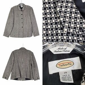 Talbots Blazer Jacket Womens Size 14 Wool Houndstooth Black White Lined